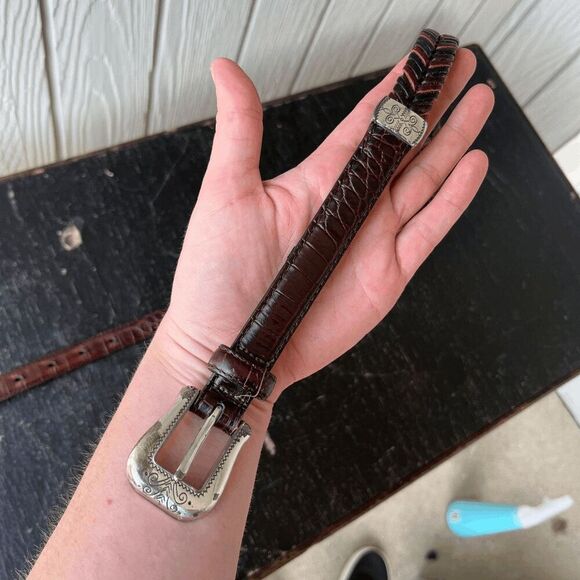 Brighton Brown Braided Leather Belt Silver Buckle & Accents L/34 - Picture 2 of 16